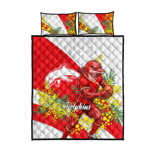 Dolphins Quilt Bed Set Golden Wattle Floral Polynesian - Australian Flower - Rugby Mascot