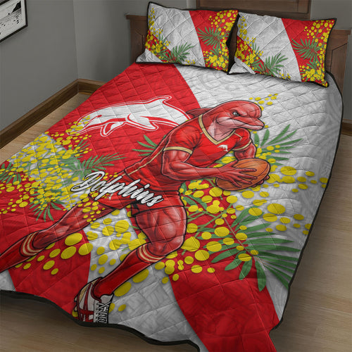 Dolphins Quilt Bed Set Golden Wattle Floral Polynesian - Australian Flower - Rugby Mascot