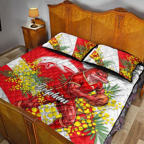 Dolphins Quilt Bed Set Golden Wattle Floral Polynesian - Australian Flower - Rugby Mascot