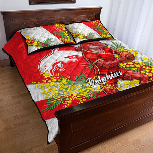 Dolphins Quilt Bed Set Golden Wattle Floral Polynesian - Australian Flower - Rugby Mascot