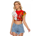 Dolphins Raglan Cropped T Shirt Golden Wattle Floral Polynesian - Australian Flower - Rugby Mascot