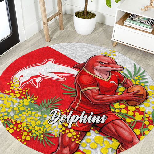 Dolphins Round Carpet Golden Wattle Floral Polynesian - Australian Flower - Rugby Mascot