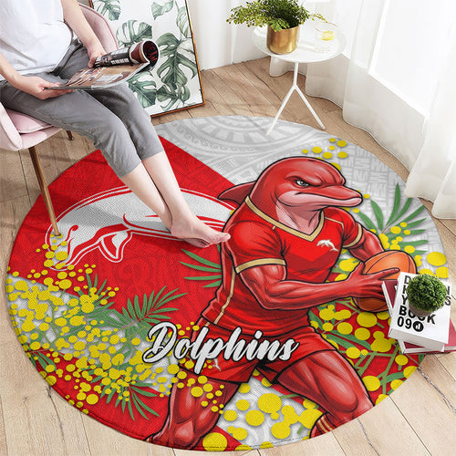 Dolphins Round Carpet Golden Wattle Floral Polynesian - Australian Flower - Rugby Mascot