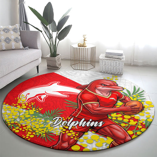 Dolphins Round Carpet Golden Wattle Floral Polynesian - Australian Flower - Rugby Mascot