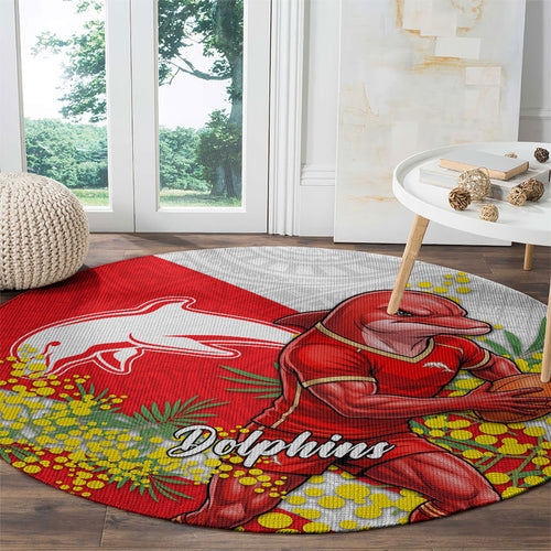 Dolphins Round Carpet Golden Wattle Floral Polynesian - Australian Flower - Rugby Mascot