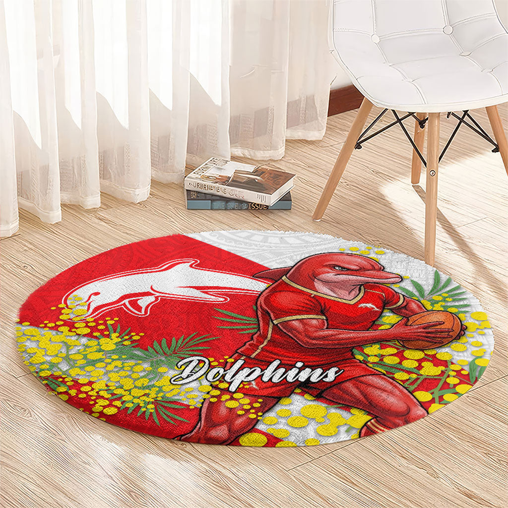 Dolphins Round Carpet Golden Wattle Floral Polynesian - Australian Flower - Rugby Mascot