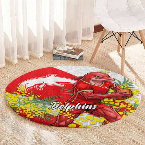 Dolphins Round Carpet Golden Wattle Floral Polynesian - Australian Flower - Rugby Mascot