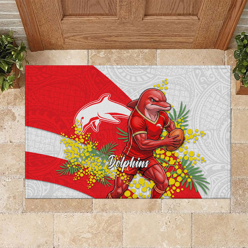 Dolphins Rubber Doormat Golden Wattle Floral Polynesian - Australian Flower - Rugby Mascot