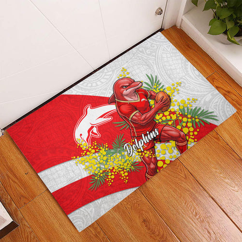 Dolphins Rubber Doormat Golden Wattle Floral Polynesian - Australian Flower - Rugby Mascot