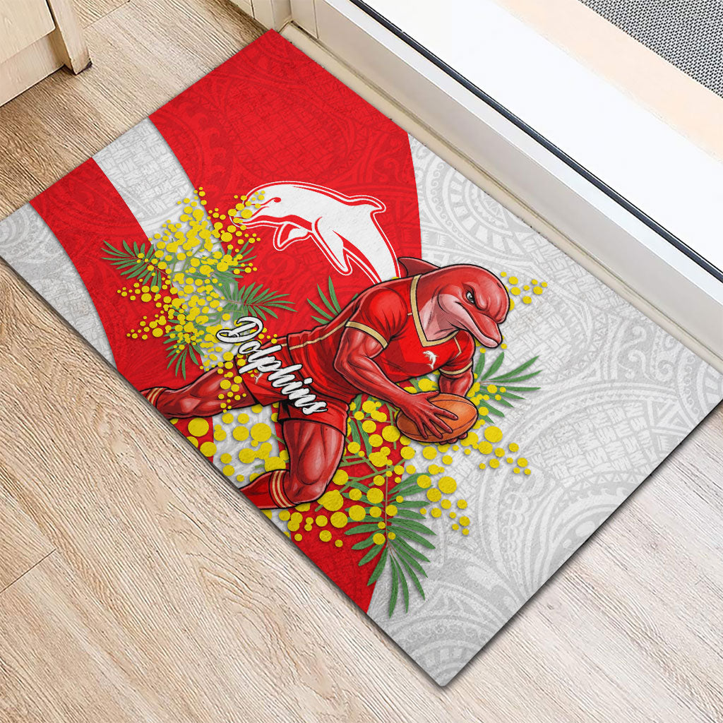 Dolphins Rubber Doormat Golden Wattle Floral Polynesian - Australian Flower - Rugby Mascot