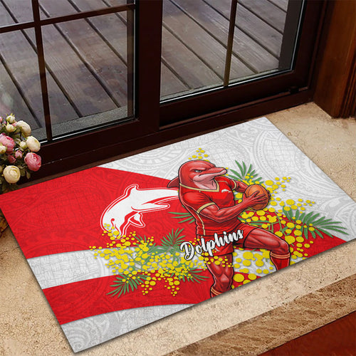 Dolphins Rubber Doormat Golden Wattle Floral Polynesian - Australian Flower - Rugby Mascot