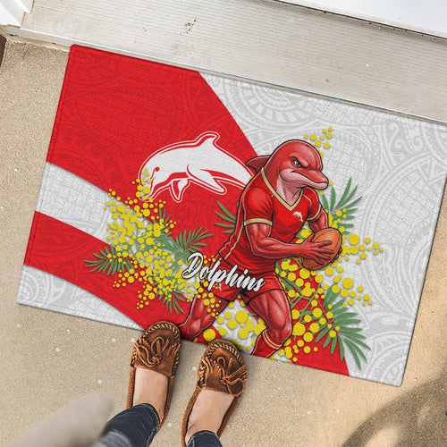 Dolphins Rubber Doormat Golden Wattle Floral Polynesian - Australian Flower - Rugby Mascot