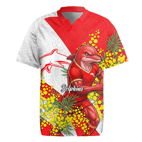 Dolphins Rugby Jersey Golden Wattle Floral Polynesian - Australian Flower - Rugby Mascot