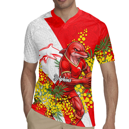 Dolphins Rugby Jersey Golden Wattle Floral Polynesian - Australian Flower - Rugby Mascot