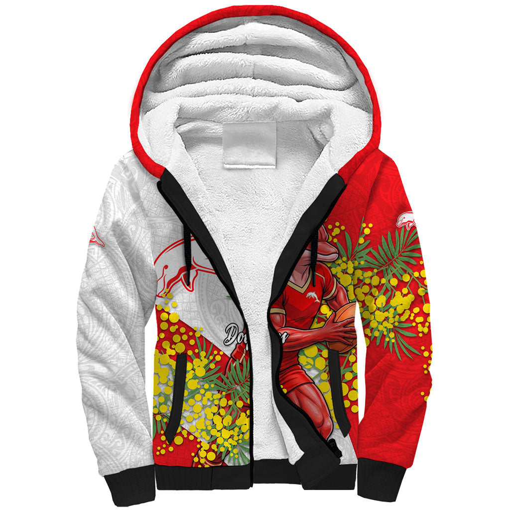 Dolphins Sherpa Hoodie Golden Wattle Floral Polynesian - Australian Flower - Rugby Mascot