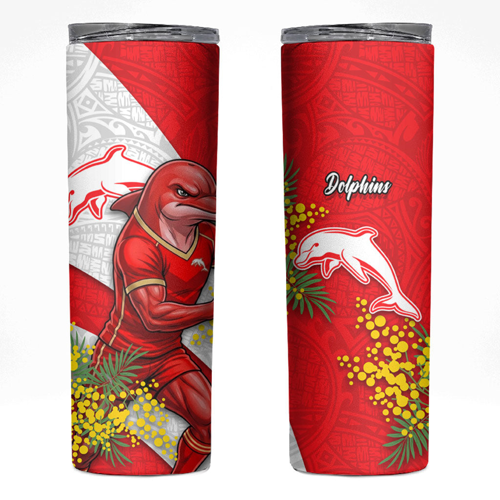 Dolphins Skinny Tumbler Golden Wattle Floral Polynesian - Australian Flower - Rugby Mascot