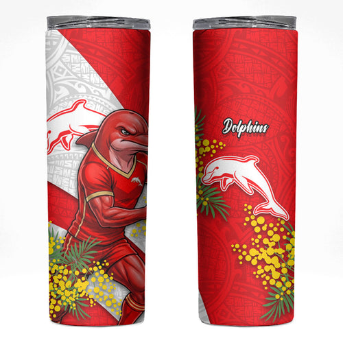 Dolphins Skinny Tumbler Golden Wattle Floral Polynesian - Australian Flower - Rugby Mascot