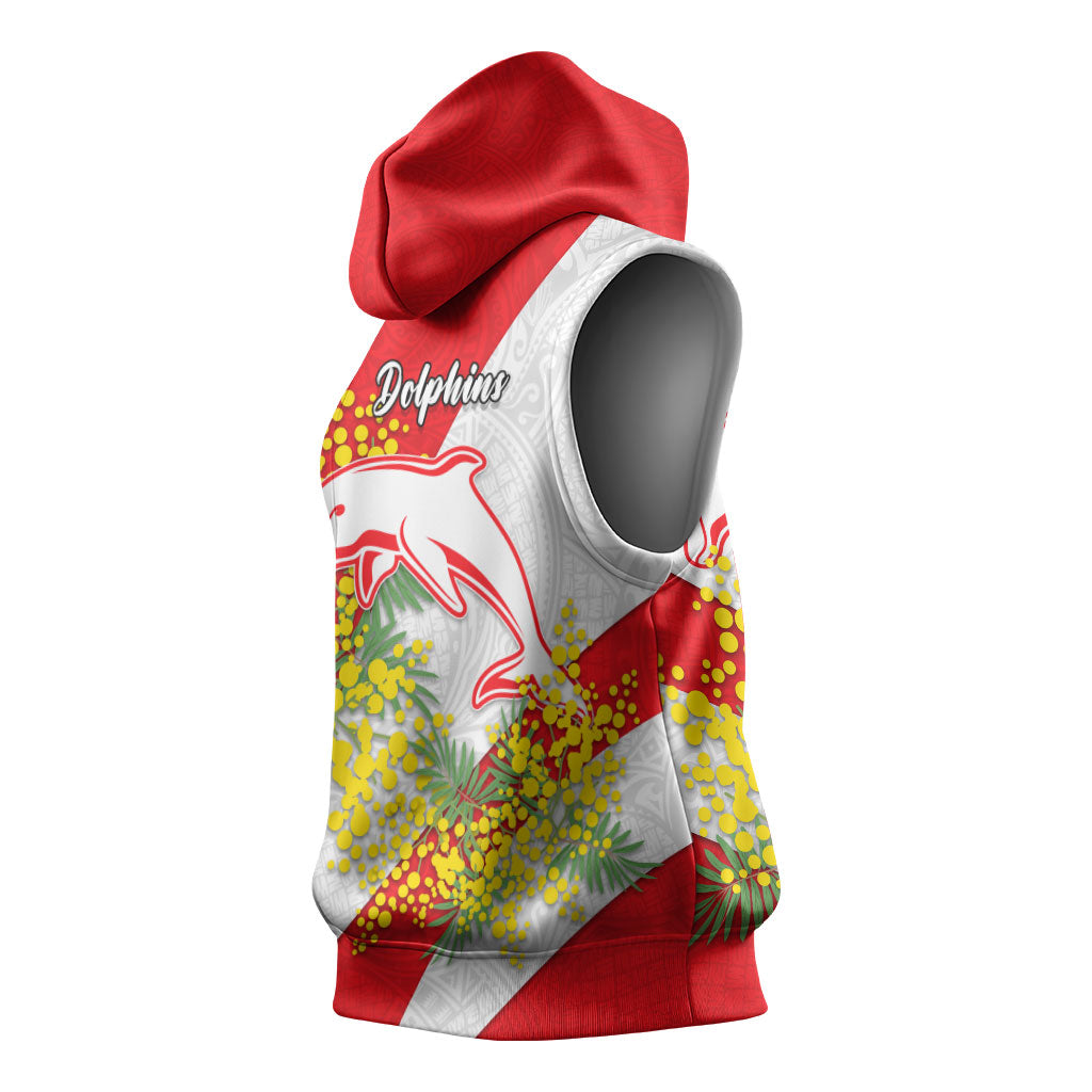 Dolphins Sleeveless Hoodie Golden Wattle Floral Polynesian - Australian Flower - Rugby Mascot