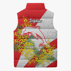 Dolphins Sleeveless Puffer Jacket Golden Wattle Floral Polynesian - Australian Flower - Rugby Mascot