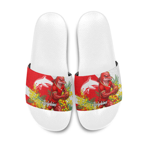 Dolphins Slide Sandals Golden Wattle Floral Polynesian - Australian Flower - Rugby Mascot