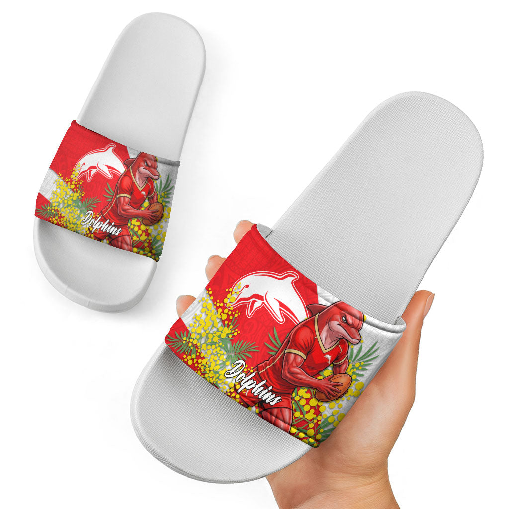 Dolphins Slide Sandals Golden Wattle Floral Polynesian - Australian Flower - Rugby Mascot