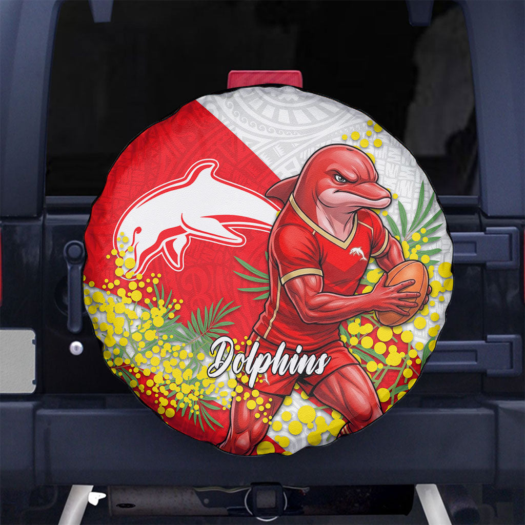 Dolphins Spare Tire Cover Golden Wattle Floral Polynesian - Australian Flower - Rugby Mascot