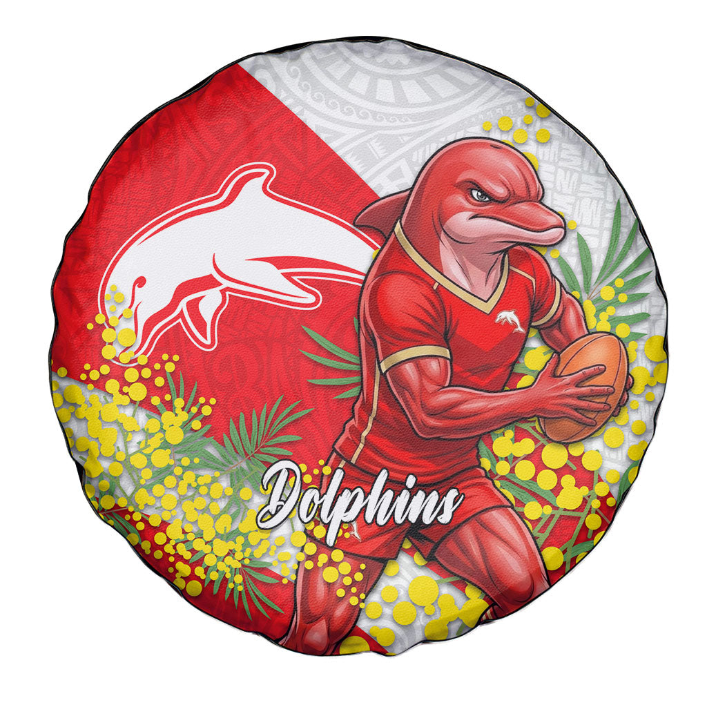 Dolphins Spare Tire Cover Golden Wattle Floral Polynesian - Australian Flower - Rugby Mascot