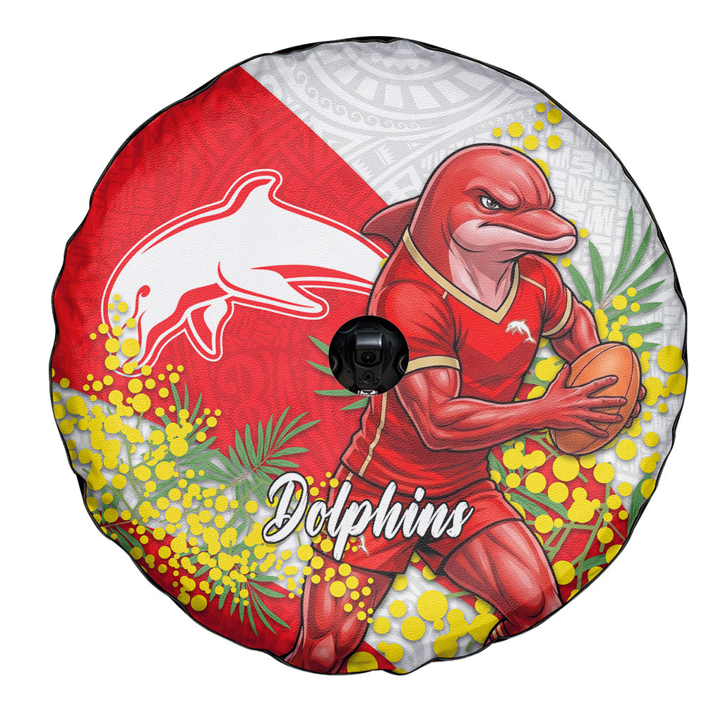 Dolphins Spare Tire Cover Golden Wattle Floral Polynesian - Australian Flower - Rugby Mascot