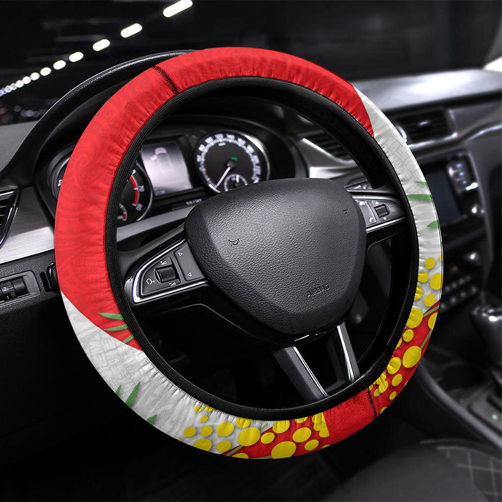 Dolphins Steering Wheel Cover Golden Wattle Floral Polynesian - Australian Flower - Rugby Mascot