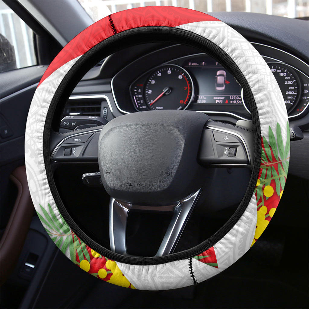 Dolphins Steering Wheel Cover Golden Wattle Floral Polynesian - Australian Flower - Rugby Mascot