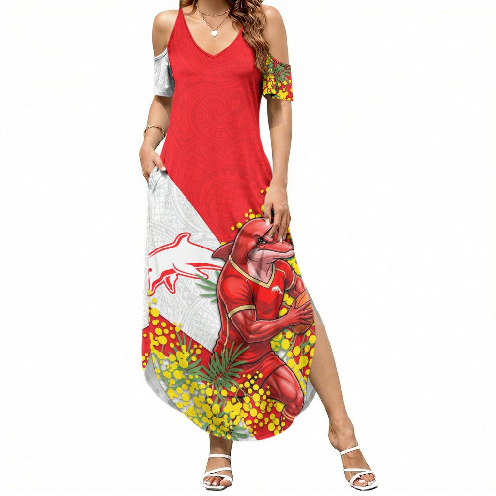Dolphins Summer Maxi Dress Golden Wattle Floral Polynesian - Australian Flower - Rugby Mascot