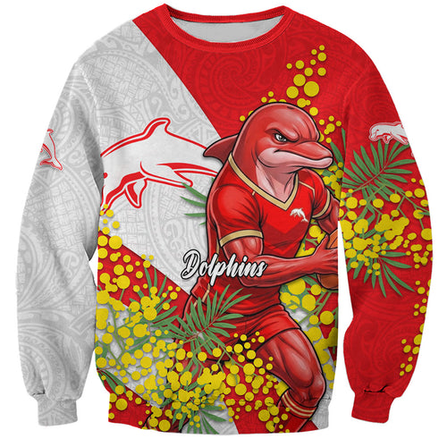Dolphins Sweatshirt Golden Wattle Floral Polynesian - Australian Flower - Rugby Mascot