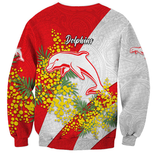 Dolphins Sweatshirt Golden Wattle Floral Polynesian - Australian Flower - Rugby Mascot