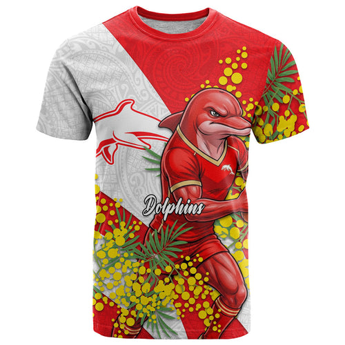 Dolphins T Shirt Golden Wattle Floral Polynesian - Australian Flower - Rugby Mascot