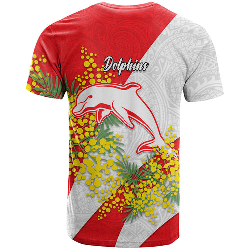 Dolphins T Shirt Golden Wattle Floral Polynesian - Australian Flower - Rugby Mascot