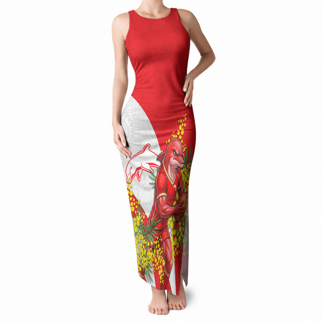 Dolphins Tank Maxi Dress Golden Wattle Floral Polynesian - Australian Flower - Rugby Mascot