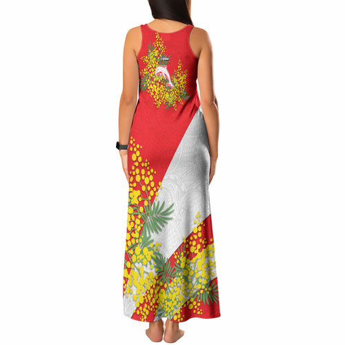 Dolphins Tank Maxi Dress Golden Wattle Floral Polynesian - Australian Flower - Rugby Mascot