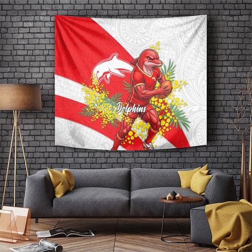 Dolphins Tapestry Golden Wattle Floral Polynesian - Australian Flower - Rugby Mascot