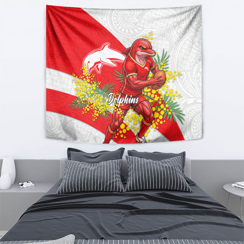 Dolphins Tapestry Golden Wattle Floral Polynesian - Australian Flower - Rugby Mascot