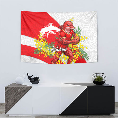 Dolphins Tapestry Golden Wattle Floral Polynesian - Australian Flower - Rugby Mascot