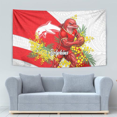 Dolphins Tapestry Golden Wattle Floral Polynesian - Australian Flower - Rugby Mascot