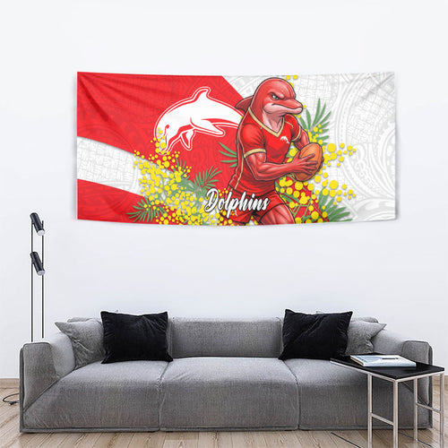 Dolphins Tapestry Golden Wattle Floral Polynesian - Australian Flower - Rugby Mascot