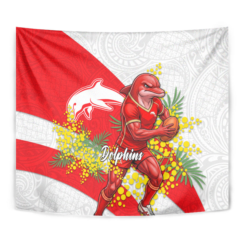 Dolphins Tapestry Golden Wattle Floral Polynesian - Australian Flower - Rugby Mascot