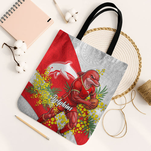 Dolphins Tote Bag Golden Wattle Floral Polynesian - Australian Flower - Rugby Mascot