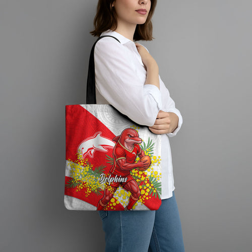 Dolphins Tote Bag Golden Wattle Floral Polynesian - Australian Flower - Rugby Mascot