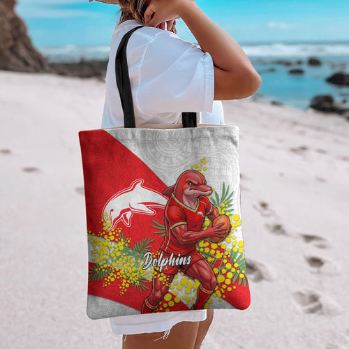 Dolphins Tote Bag Golden Wattle Floral Polynesian - Australian Flower - Rugby Mascot