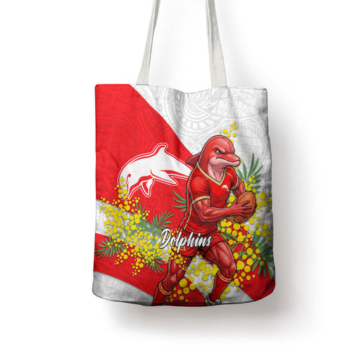 Dolphins Tote Bag Golden Wattle Floral Polynesian - Australian Flower - Rugby Mascot
