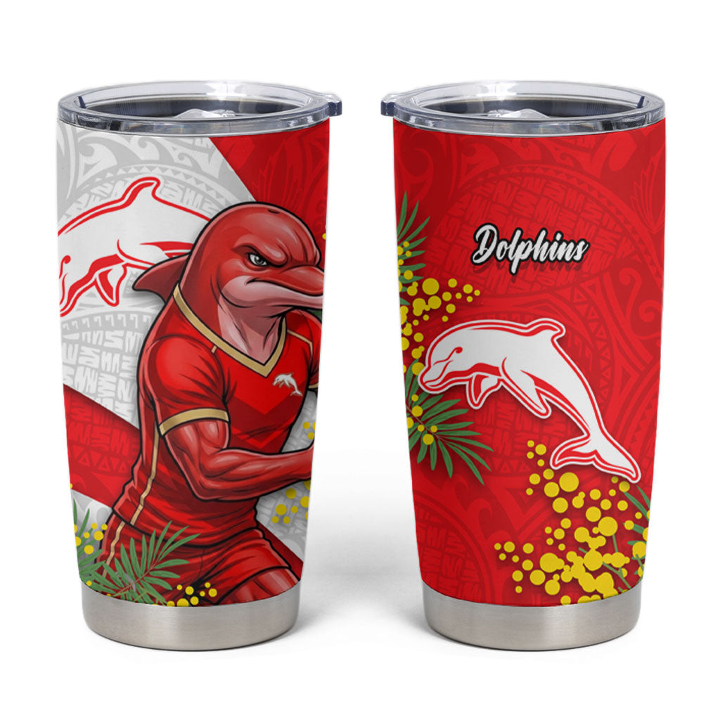 Dolphins Tumbler Cup Golden Wattle Floral Polynesian - Australian Flower - Rugby Mascot