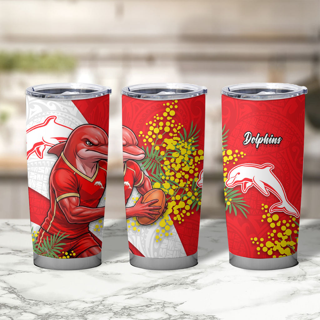 Dolphins Tumbler Cup Golden Wattle Floral Polynesian - Australian Flower - Rugby Mascot