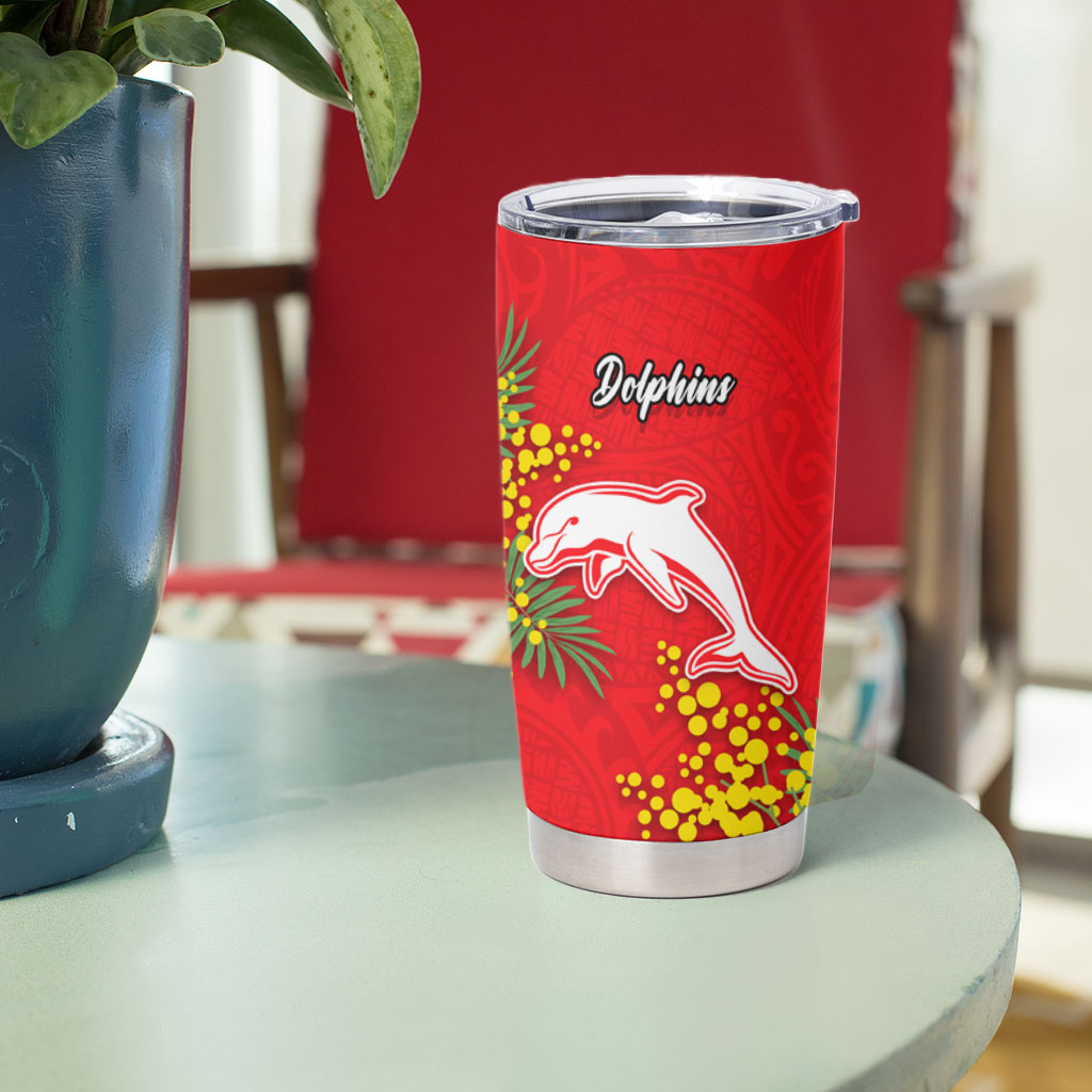 Dolphins Tumbler Cup Golden Wattle Floral Polynesian - Australian Flower - Rugby Mascot